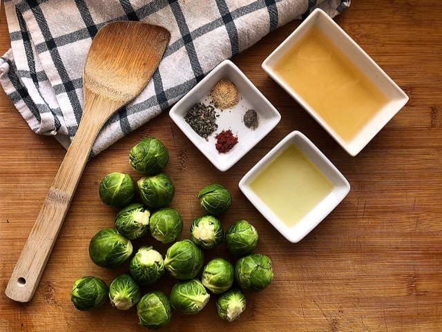 We recommend using fresh, organic ingredients for this pan fried brussels sprouts recipe.