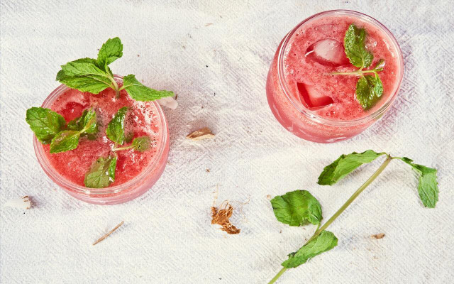 The combination of fresh fruit and herbs makes for a delicious homemade slushie.