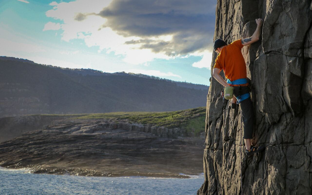 Free soloing involves specialized footwear and chalk.