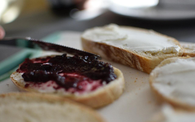 Juneberry jam typically has a beautiful deep hue.