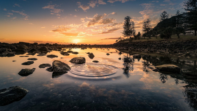 A watershed (lake) at sunset.