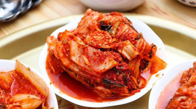 Kimchi is the perfect accompaniment to this vegan manitou recipe.