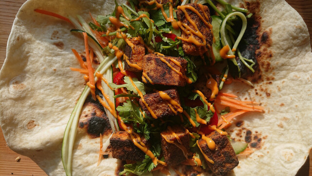 Seasoned cornstarch adds flavor and helps to make the tofu crispy.