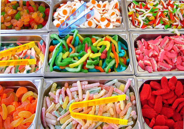 Many candies contain bright artificial coloring to appeal to children.