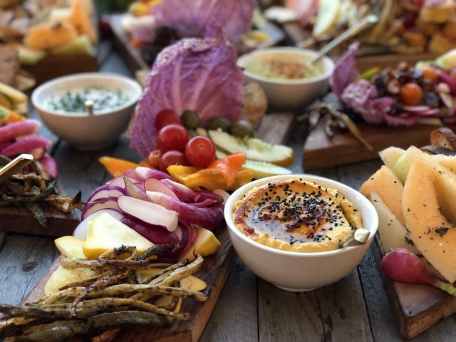 Freshly made hummus and cut up vegetables are the perfect lunch.