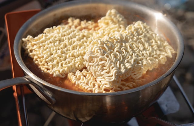 Instant noodles are a quick and easy meal to prepare when camping with a baby.