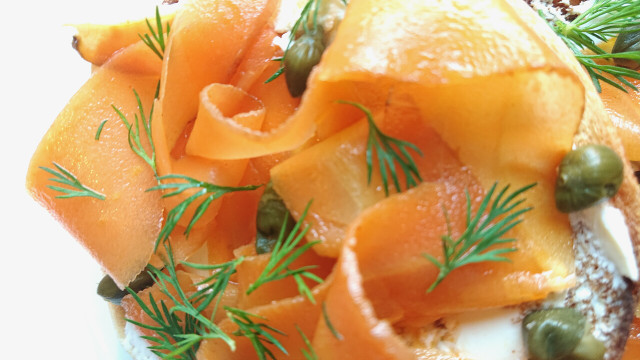 The smokiness of the tender carrot lox and the snap of the asparagus make for an excellent brunch or breakfast.