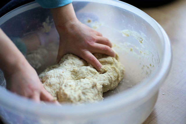 Stretching and folding your sourdough creates those wonderful air pockets in your baked bread.