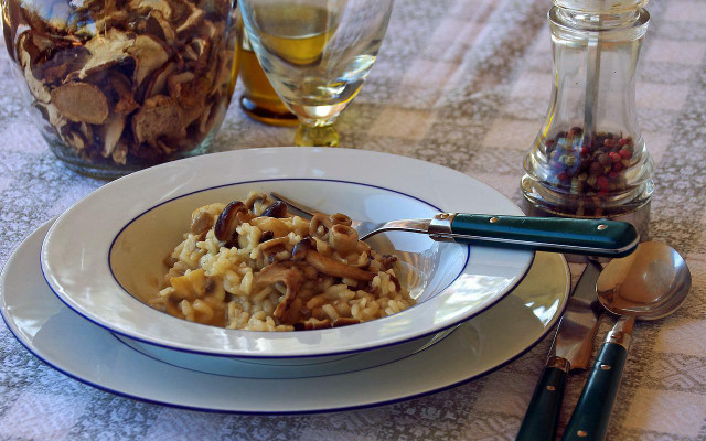Mushroom risotto is quick to whip up on the camp stove.