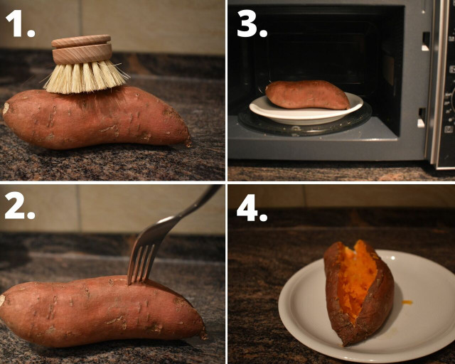 "Baking" a sweet potato in the microwave is easy and fast.