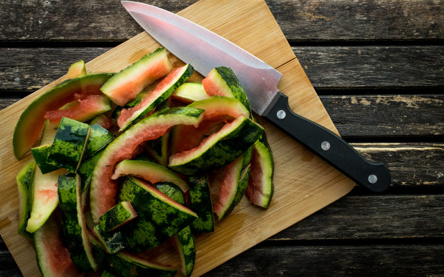 Watermelon Rinds on Cutting Board