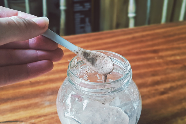 Keep a little spoon with your homemade tooth paste to easily portion it out.