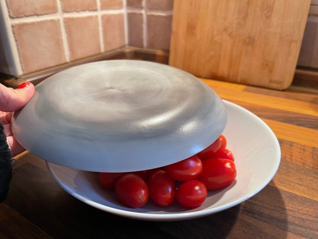 To avoid plastic wrap, simply cover your dish with another plate.