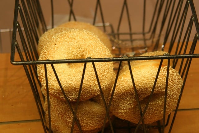 Stale bagels can be revived in the oven after spritzing with a little water..
