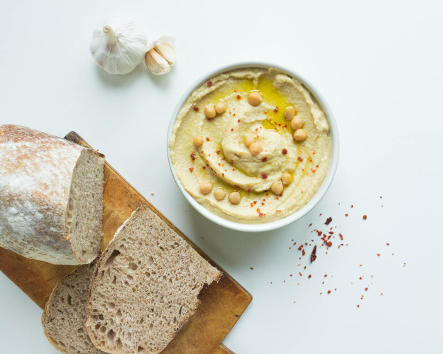 Hummus can be enjoyed with bread or veggie sticks of your choice. 