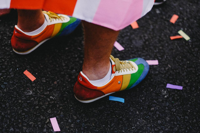 Adidas promotes a Pride Collection each year with rainbow-colored sneakers.