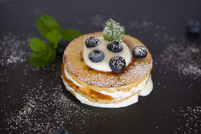 Pancakes are easy to make vegan by substituting in a plant-based egg. 