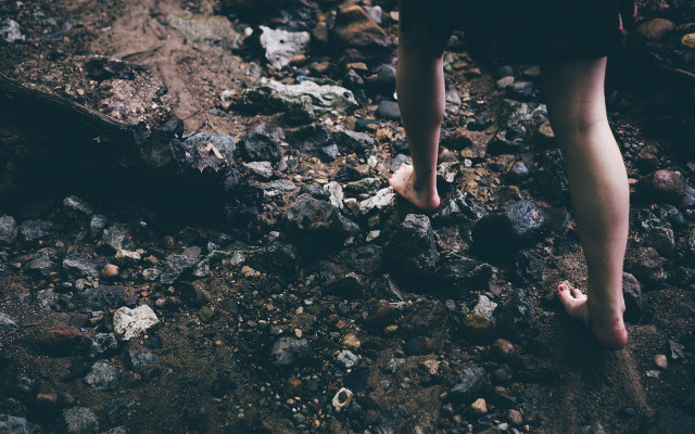 walking barefoot on rocks