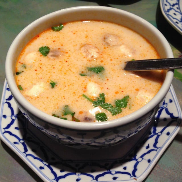 Coconut milk is an essential ingredient in Thai soups such as this one. 