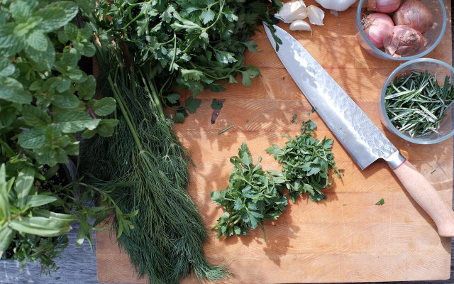 Chopped fresh herbs make a great topping for grilled cornbread. 