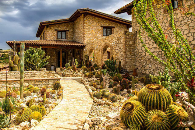 Xeriscaping eliminates the need for watering by using cacti or succulents instead of grass.