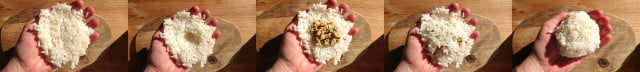 Filling your vegan onigiri is easy. Just make sure you have everything set up before you start.