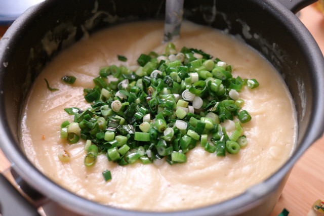 Easily turn frozen mashed potatoes into potato soup. 