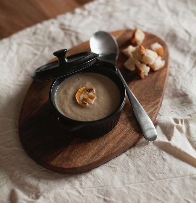 Use up your leftover bread and make croutons for your mushroom soup. 