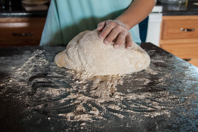 Knead the dough with your hands.