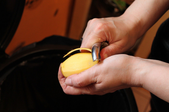 Peel and chop a potato before putting it in the blender to get potato juice.