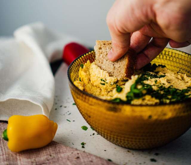 Pumpkin adds a nice seasonal touch and a gorgeous color to classic hummus.