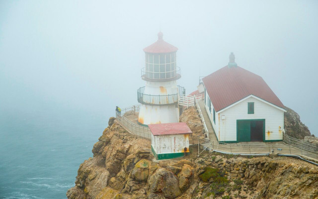 The warm Pacific waters meeting the cold land is what causes fog at the Point Reyes lighthouse..